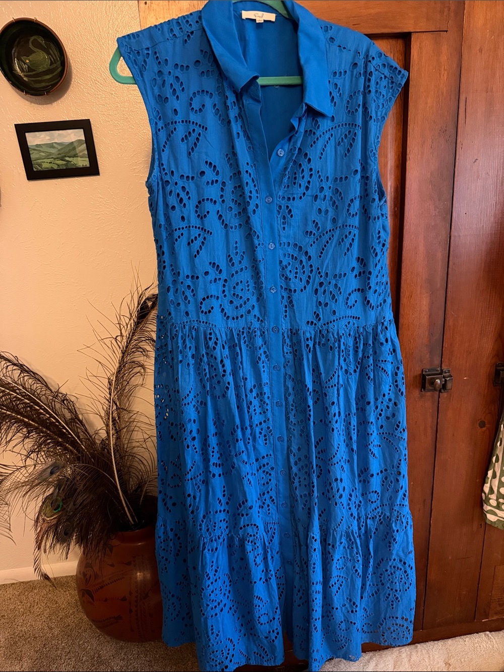 easel Sleeveless Eyelet Shirt Dress in Bright Blue